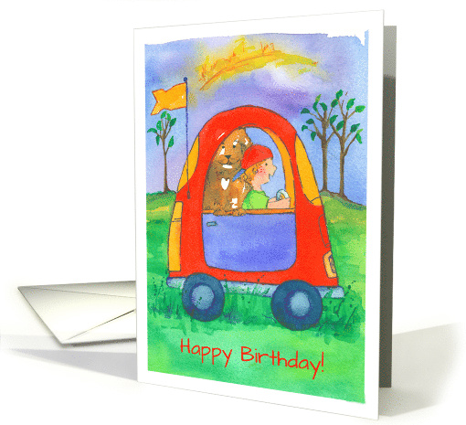 Happy Birthday Little Boy Dog Toy Car Illustration card (182105)