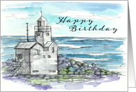 Happy Birthday Lighthouse Ocean Waves Beach card