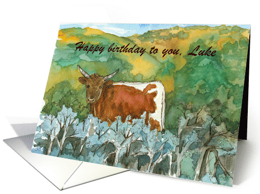 Happy Birthday Cow Desert Landscape Custom Name card (1823734)