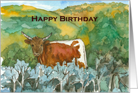 Happy Birthday Cow Desert Landscape Sagebrush card