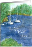 Get Well Soon Sailboats Mountain Lake Shore Trees card