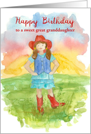 Happy Birthday Great Granddaughter Cowgirl Custom Relationship card