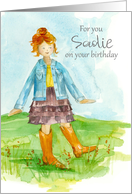 Happy Birthday Young Girl Boots Ruffle Skirt Custom Name card