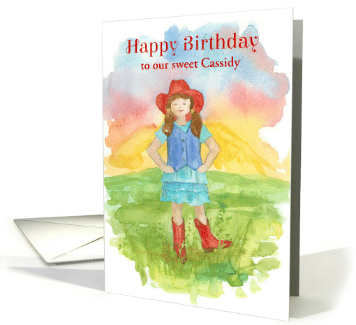 Happy Birthday Cowgirl Boots Custom Name Sunset card (1833334)