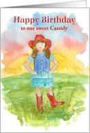 Happy Birthday Cowgirl Boots Custom Name Sunset card