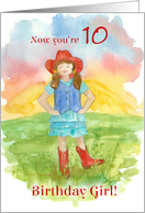 Happy 10th Birthday Cowgirl Boots Custom Age Sunset card