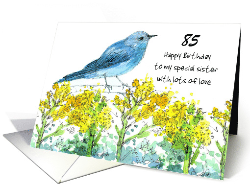 Happy 85th Birthday Sister Bluebird Wildflowers Custom card (1836534)