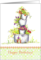Happy Birthday Friend Gardening Buckets of Flowers card