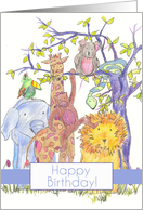 Happy Birthday From the Zoo Animals Lion Elephant Toucan card