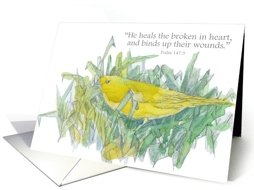 Religious Sympathy Scripture Psalm 147 Yellow Bird card (1843330)