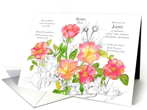 June Birthday Flower Rose Honeysuckle Birth Month card (1845066)