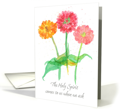 Religious Holy Spirit Comes To Us Zinnia Flowers Blank... (1845084)