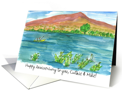 Happy Anniversary Lake Kayak Desert Mountain Custom Name card