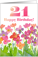 Happy 21st Birthday Pink Watercolor Flowers card