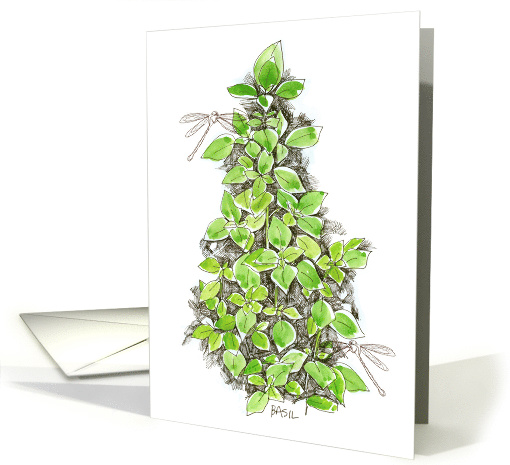 Basil Plant Kitchen Herbs Dragonflies Blank card (185232)