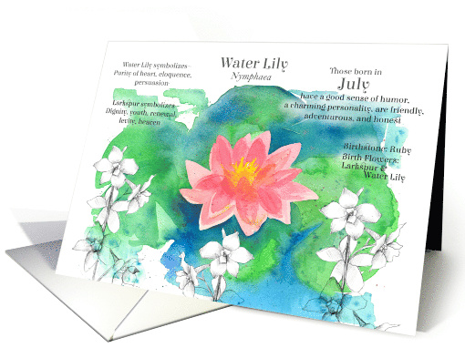 July Birthday Flower Water Lily Larkspur Birth Month card (1856976)