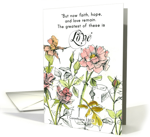 Engagement Congratulations Scripture Corinthians Roses Spatter card