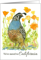 We’ve Moved To California Announcement Quail Poppies card