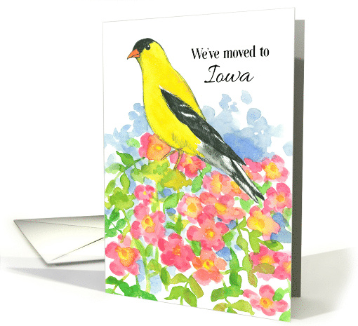 We've Moved To Iowa Announcement Goldfinch Wild Rose card (1861774)