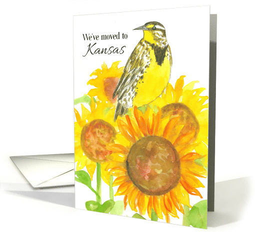 We've Moved To Kansas Announcement Meadowlark Sunflowers card