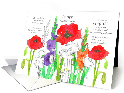 August Birthday Flower Poppy Gladiolus Birth Month card (1866636)