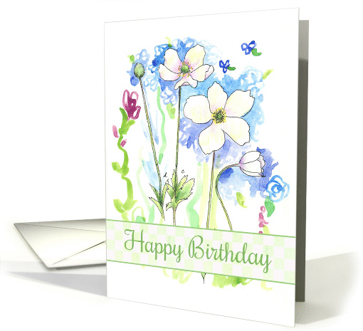 Happy Birthday White Watercolor Wildflowers card (186701)