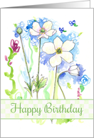 Happy Birthday White Watercolor Wildflowers card