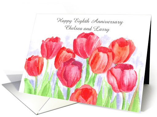 Happy 8th Anniversary Red Tulips Custom Name card (1869398)