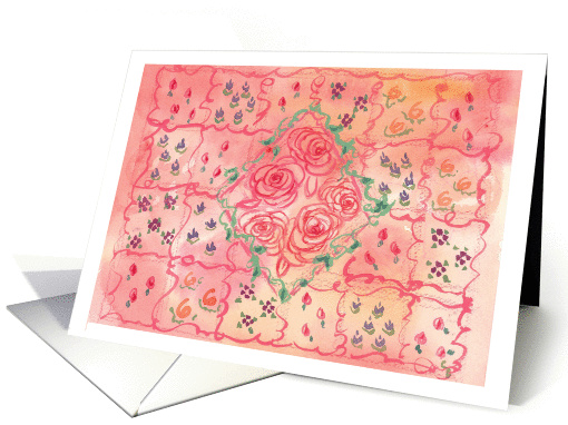 Pink Rose Flower Quilt Watercolor Note card (186943)