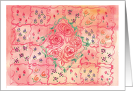 Pink Rose Flower Quilt Watercolor Note Card