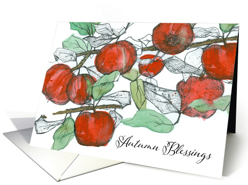 Autumn Blessings Apple Tree Watercolor Fruit Spatter card (1869876)