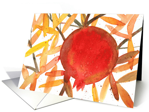 Happy Autumn Pomegranate Watercolor Fruit Spatter card (1870128)