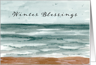 Winter Blessings Rest Renewal Ocean Waves Watercolor card