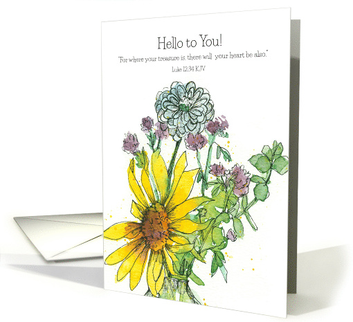 Hello To You Bible Scripture Luke Sunflower Bouquet Spatter card
