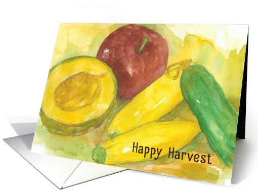 Happy Harvest Autumn Vegetables Apple Watercolor card (1873456)