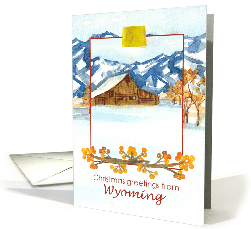Merry Christmas from Wyoming Mountains Winter Barn card (1878140)