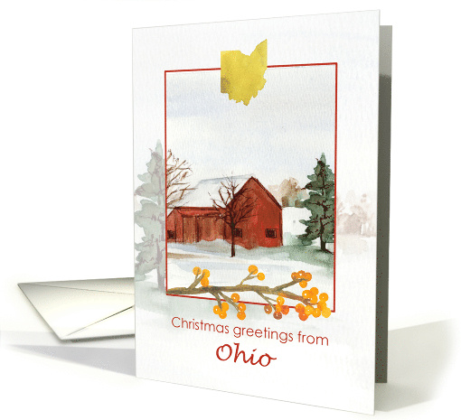 Merry Christmas from Ohio Red Barn Winter Snow card (1879798)