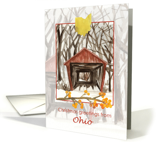 Merry Christmas from Ohio Covered Bridge Winter Snow card (1880028)