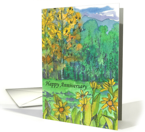 Happy Anniversary Autumn Mountain Landscape Wildflowers card (1881840)