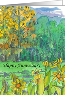 Happy Anniversary Autumn Mountain Landscape Wildflowers card