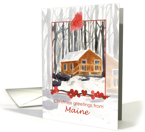 Merry Christmas from Maine Cabin Forest Trees Winter card (1884636)