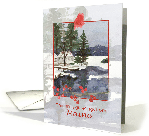 Merry Christmas from Maine Cabin Winter Lake card (1884798)