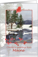 Merry Christmas from Maine Cabin Winter Lake card