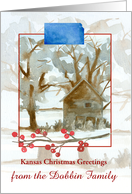 Kansas Christmas Greetings Winter Cabin Snow Custom card