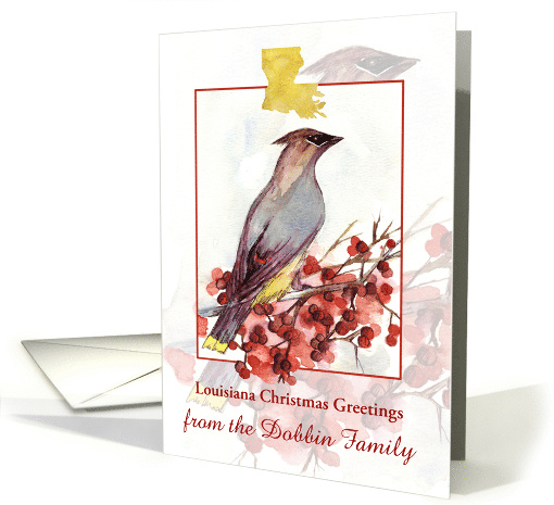 Louisiana Christmas Greetings Cedar Waxwing Bird Custom card (1885278)