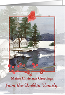 Maine Christmas Greetings Lake Winter Cabin Custom card
