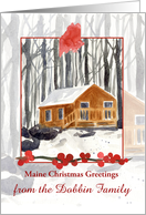 Maine Christmas Greetings Winter Cabin Forest Custom card