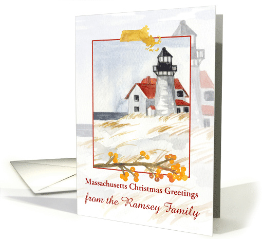 Massachusetts Christmas Greetings Lighthouse Custom card (1885500)