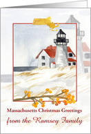 Massachusetts Christmas Greetings Lighthouse Custom card