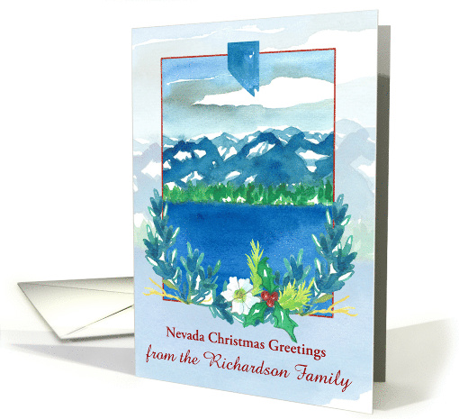 Nevada Christmas Greetings Mountain Lake Custom Name card (1885528)